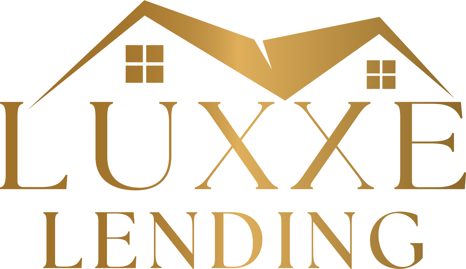 A gold colored logo of the uxx lending company.